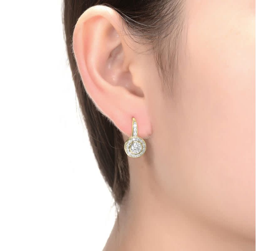 Lab Created Halo Dangle Earrings with bezel Set Round Cubic Zirconia