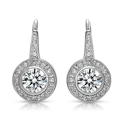 Rozzato Lab Created Round Cubic Zirconia Bezel Halo Dangle Earrings