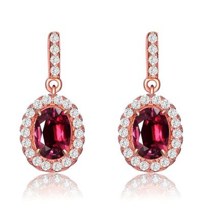 Rozzato Lab Created 18K Rose Gold Plated with Ruby Red Cubic Zirconia Dangle Earrings