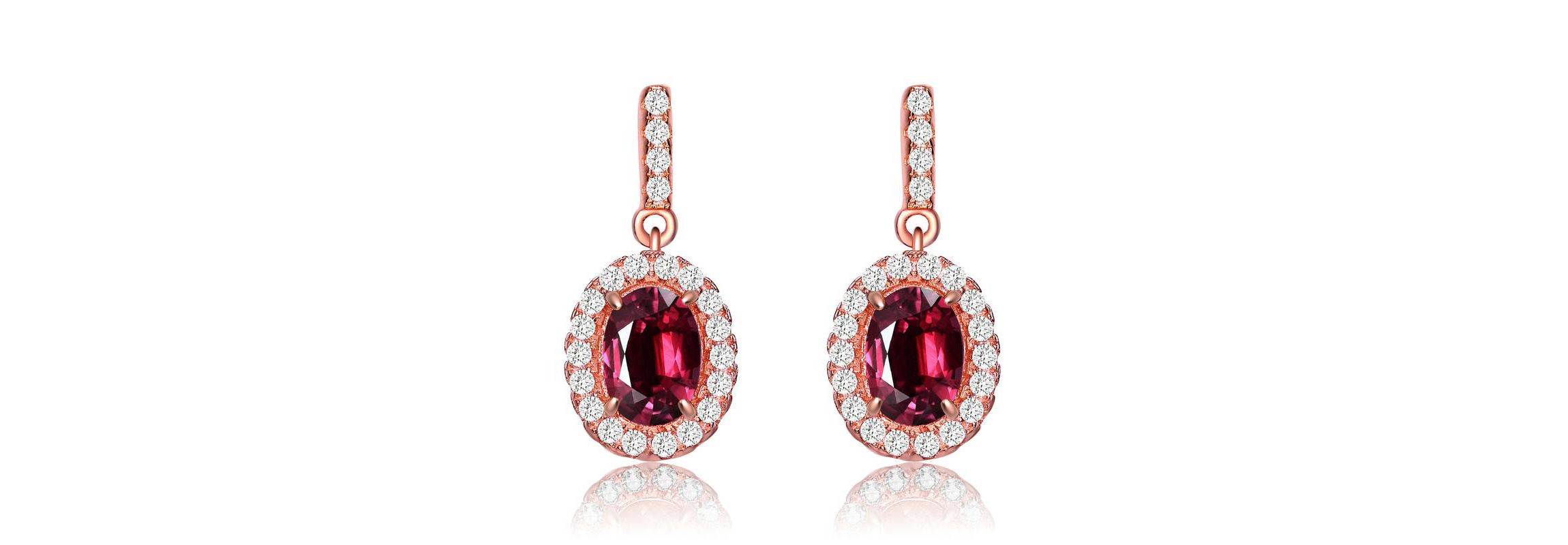 Lab Created 18K Rose Gold Plated with Ruby Red Cubic Zirconia Dangle Earrings