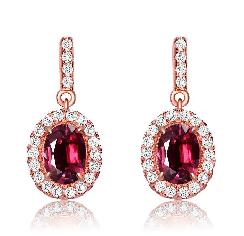 Lab Created 18K Rose Gold Plated with Ruby Red Cubic Zirconia Dangle Earrings