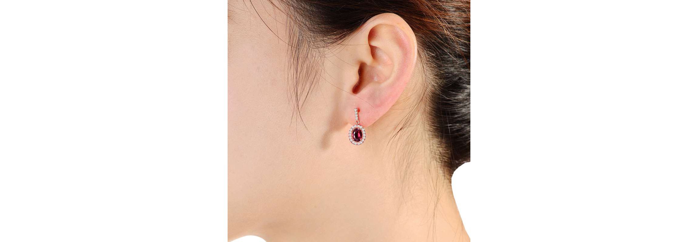 Lab Created 18K Rose Gold Plated with Ruby Red Cubic Zirconia Dangle Earrings