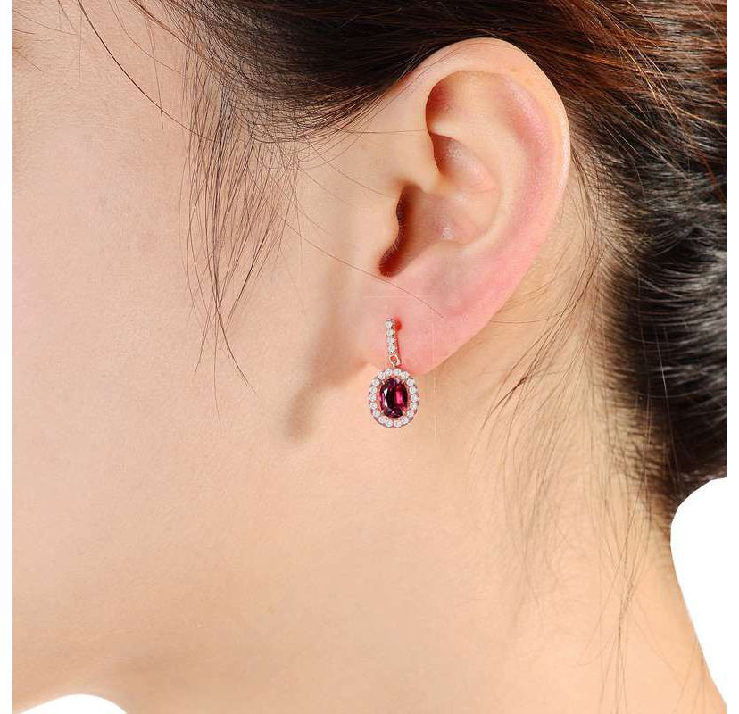 Lab Created 18K Rose Gold Plated with Ruby Red Cubic Zirconia Dangle Earrings