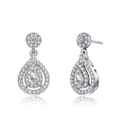Rozzato Lab Created White Gold Plated with Clear Cubic Zirconia Teardrop Earrings