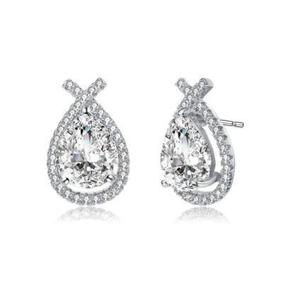 Rozzato Lab Created White Gold Plated with Clear Cubic Zirconia Oval Stud Earrings
