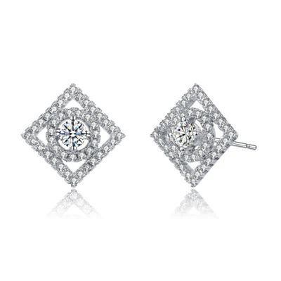 Rozzato Lab Created White Gold Plated with Clear Cubic Zirconia Square Shaped Stud Earrings