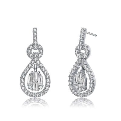 Rozzato Lab Created White Gold Plated with Clear Cubic Zirconia Love Knot Door Knocker Dangle Earrings