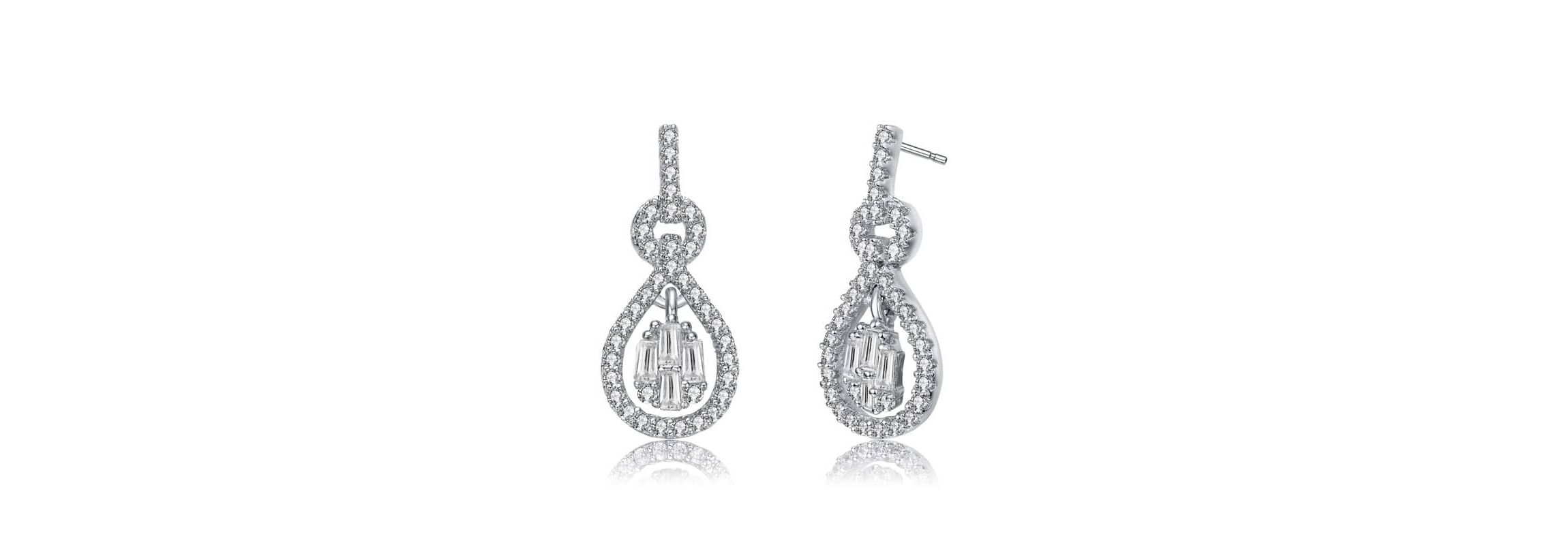 Lab Created White Gold Plated with Clear Cubic Zirconia Love Knot Door Knocker Dangle Earrings