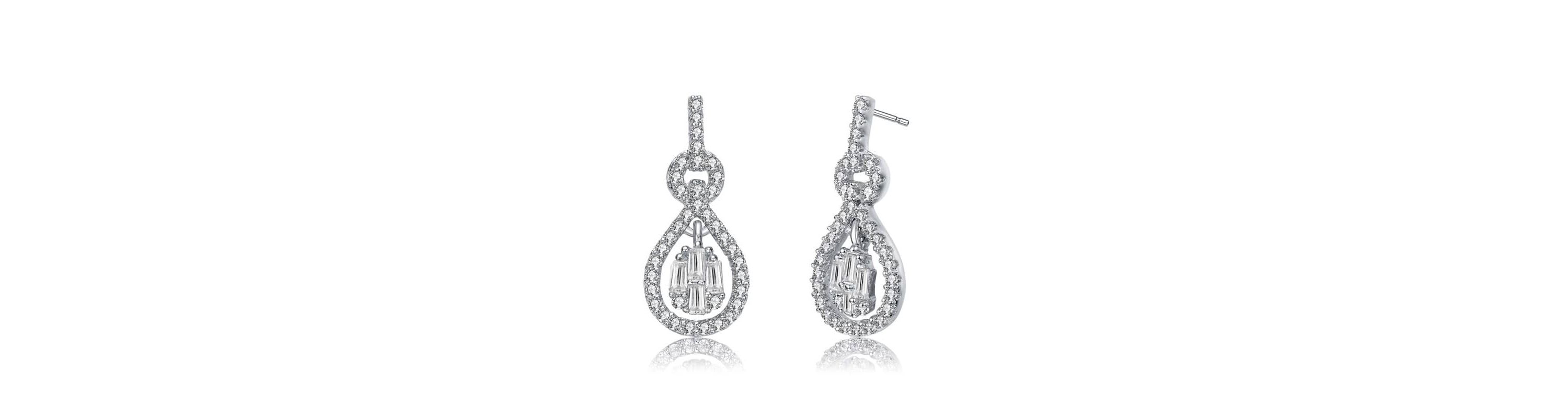 Lab Created White Gold Plated with Clear Cubic Zirconia Love Knot Door Knocker Dangle Earrings