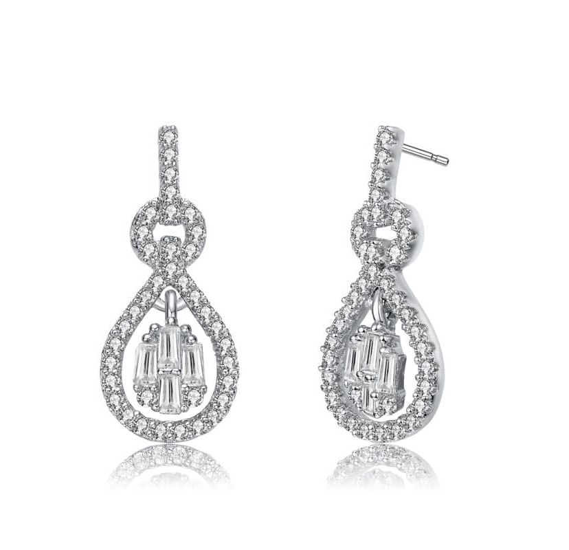 Lab Created White Gold Plated with Clear Cubic Zirconia Love Knot Door Knocker Dangle Earrings