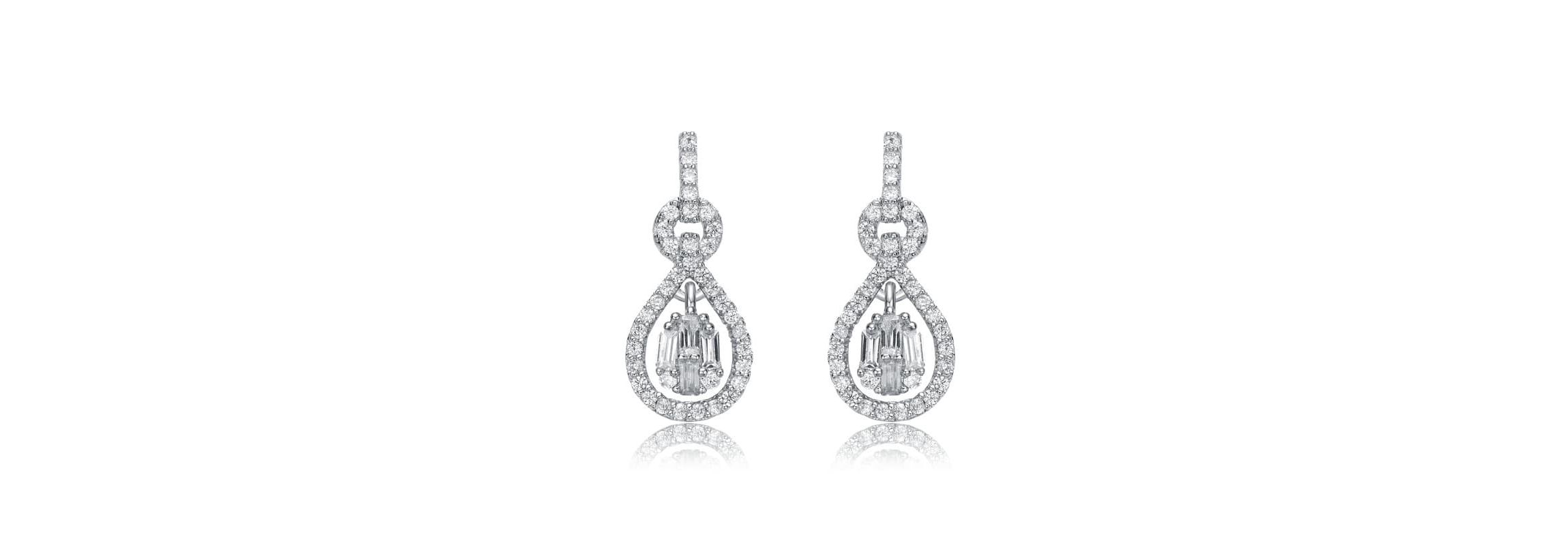 Lab Created White Gold Plated with Clear Cubic Zirconia Love Knot Door Knocker Dangle Earrings