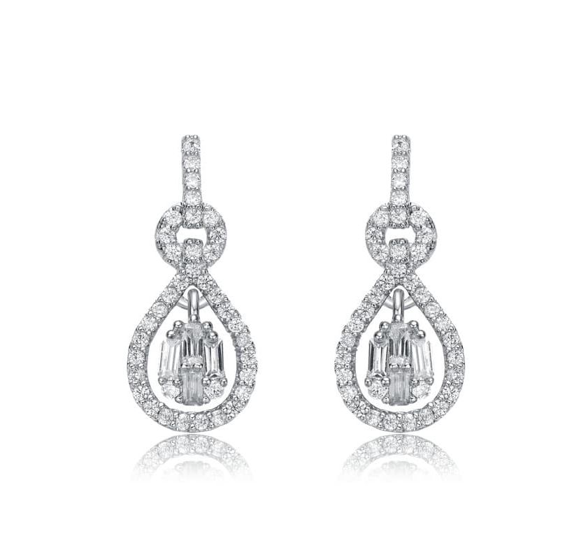 Lab Created White Gold Plated with Clear Cubic Zirconia Love Knot Door Knocker Dangle Earrings