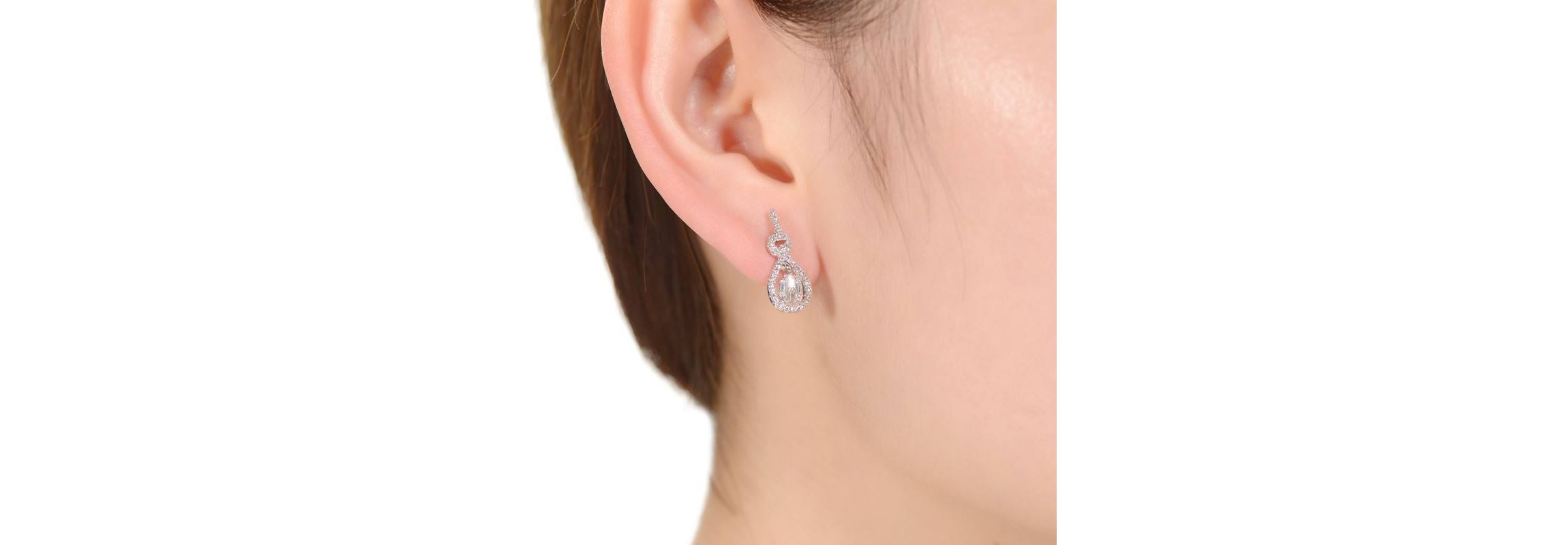 Lab Created White Gold Plated with Clear Cubic Zirconia Love Knot Door Knocker Dangle Earrings