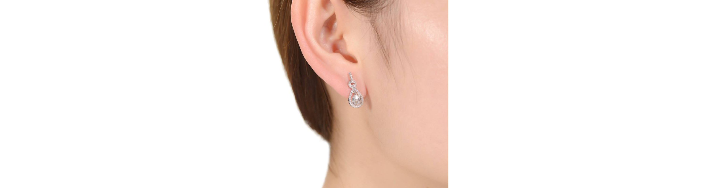 Lab Created White Gold Plated with Clear Cubic Zirconia Love Knot Door Knocker Dangle Earrings