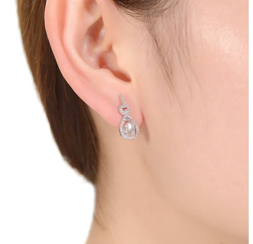 Lab Created White Gold Plated with Clear Cubic Zirconia Love Knot Door Knocker Dangle Earrings