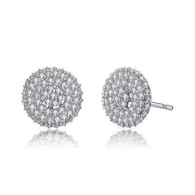 Rozzato Lab Created White Gold Plated with Clear Cubic Zirconia Concentric Cluster Round Stud Earrings