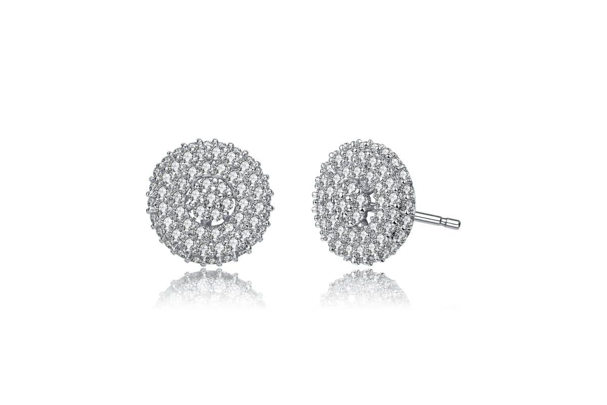 Lab Created White Gold Plated with Clear Cubic Zirconia Concentric Cluster Round Stud Earrings