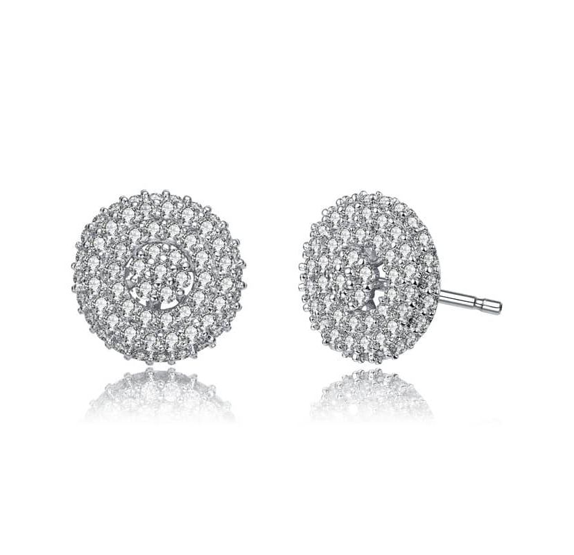 Lab Created White Gold Plated with Clear Cubic Zirconia Concentric Cluster Round Stud Earrings