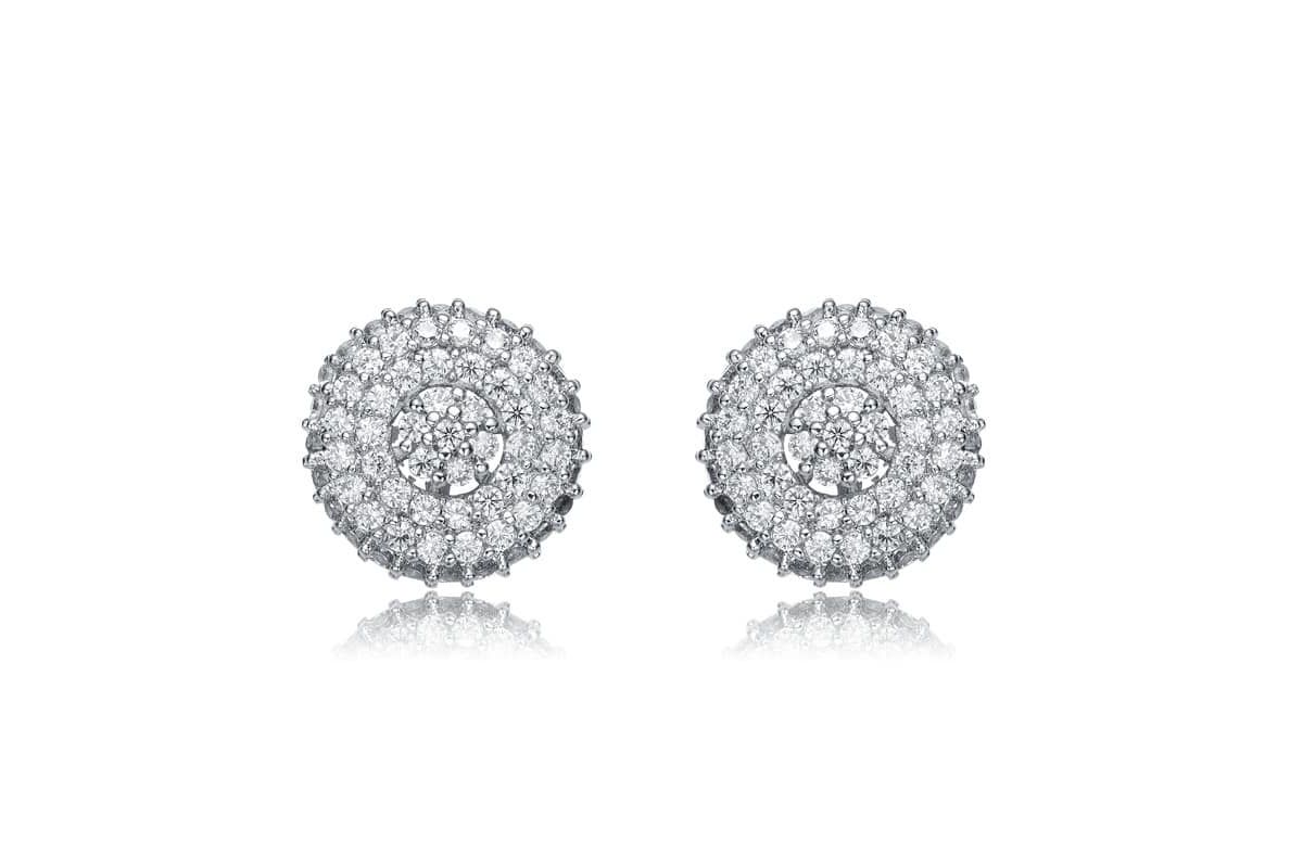 Lab Created White Gold Plated with Clear Cubic Zirconia Concentric Cluster Round Stud Earrings