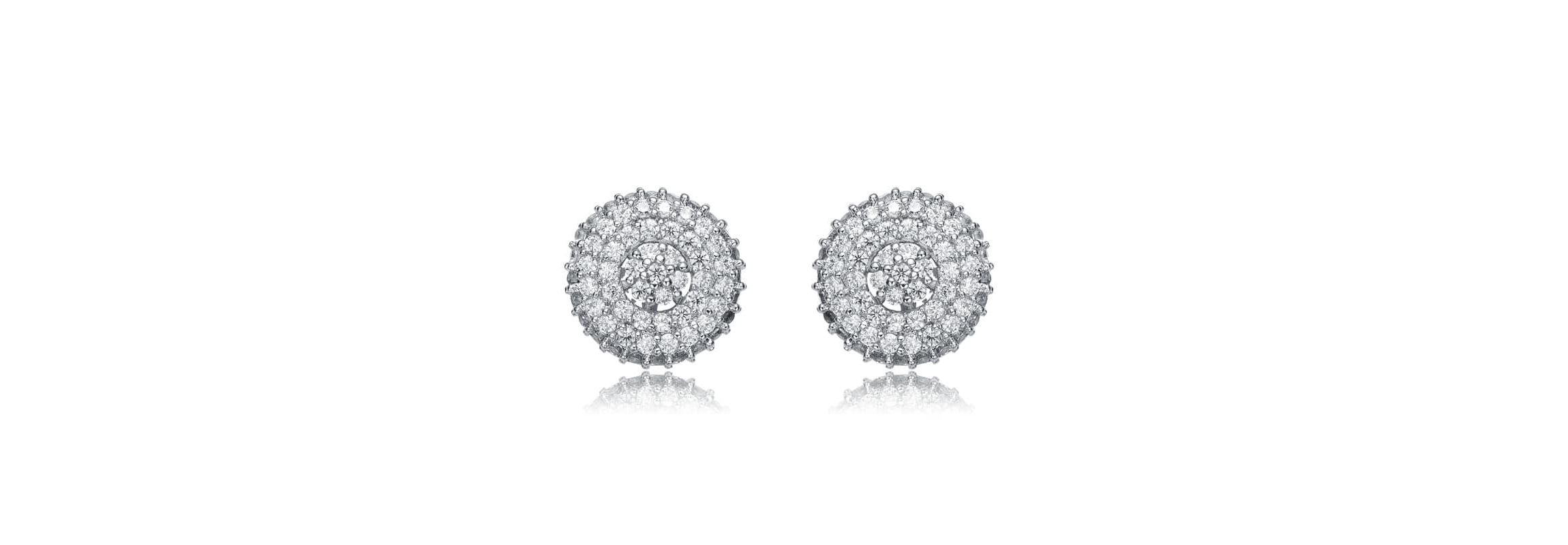 Lab Created White Gold Plated with Clear Cubic Zirconia Concentric Cluster Round Stud Earrings