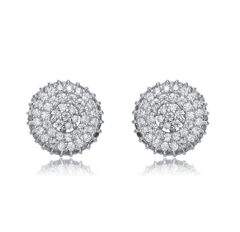 Lab Created White Gold Plated with Clear Cubic Zirconia Concentric Cluster Round Stud Earrings