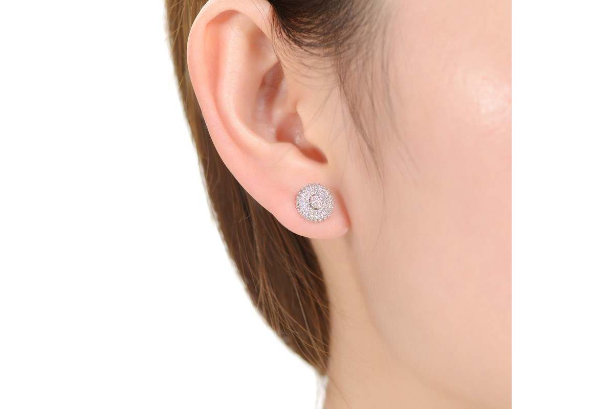 Lab Created White Gold Plated with Clear Cubic Zirconia Concentric Cluster Round Stud Earrings