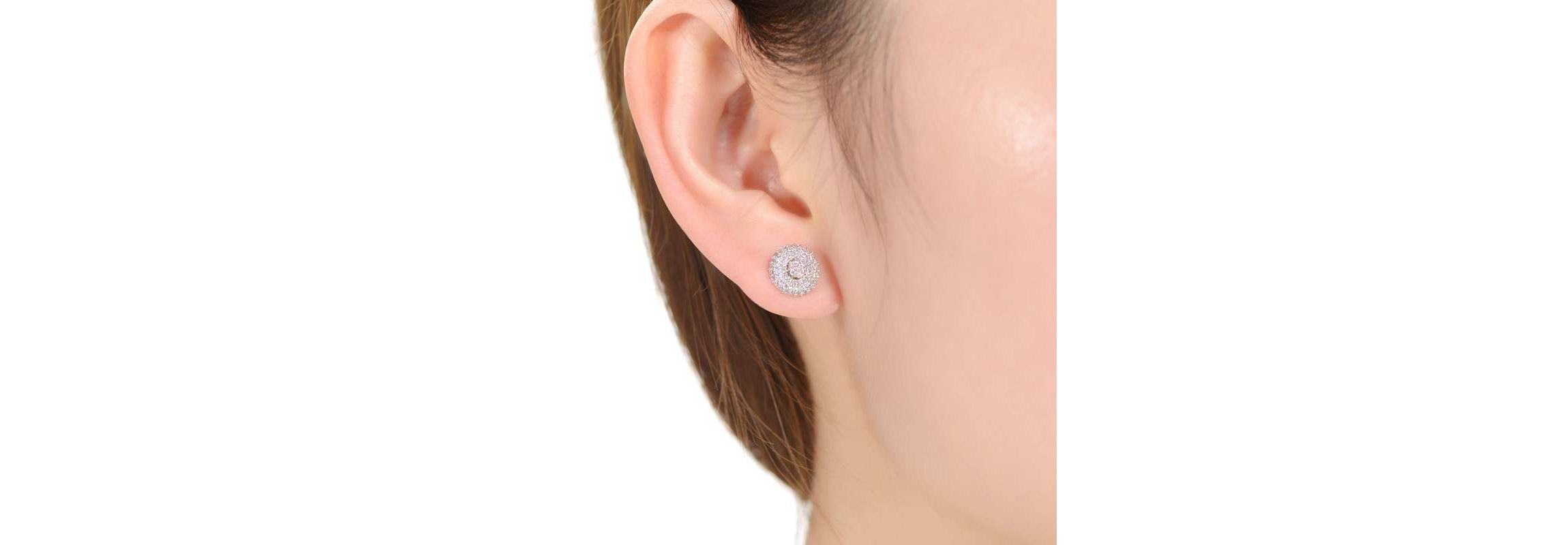 Lab Created White Gold Plated with Clear Cubic Zirconia Concentric Cluster Round Stud Earrings