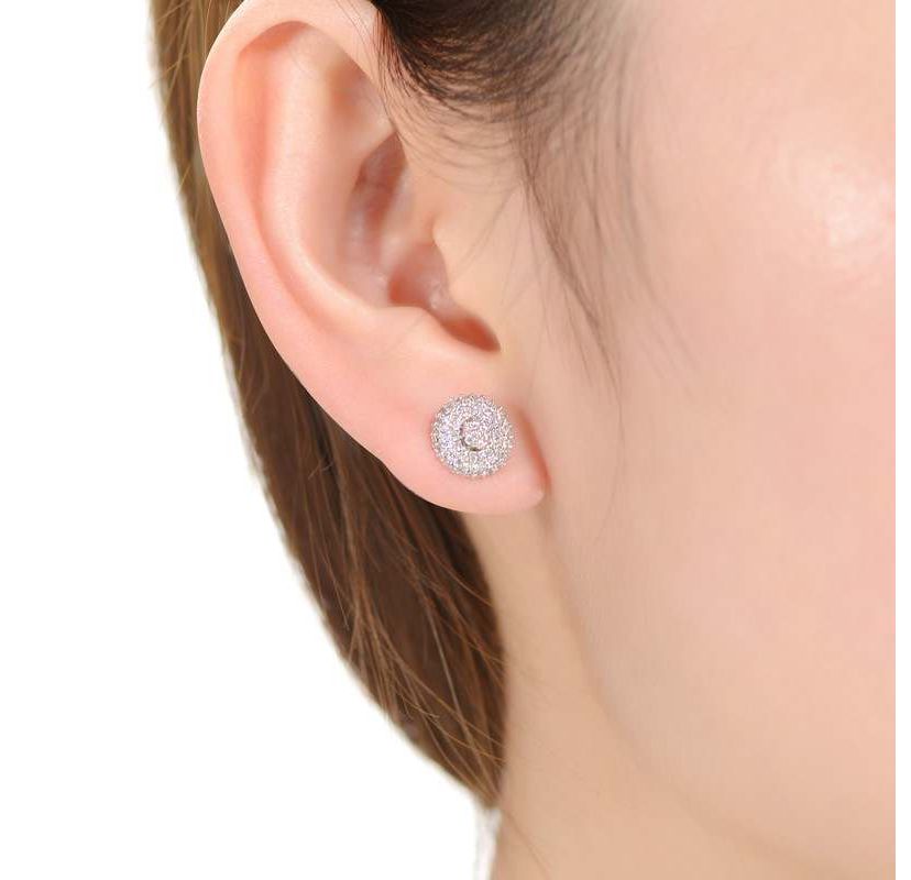 Lab Created White Gold Plated with Clear Cubic Zirconia Concentric Cluster Round Stud Earrings