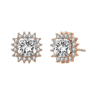 Rozzato Lab Created 18K Rose Gold Plated with Clear Cubic Zirconia Classy Halo Square Stud Earrings