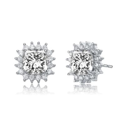 Rozzato Lab Created Classy 10mm Halo Square Stud Earrings with Colored Cubic Zirconia