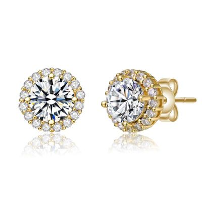 Rozzato Lab Created Elegant Round Stud Earrings with Clear Round Cubic Zirconia