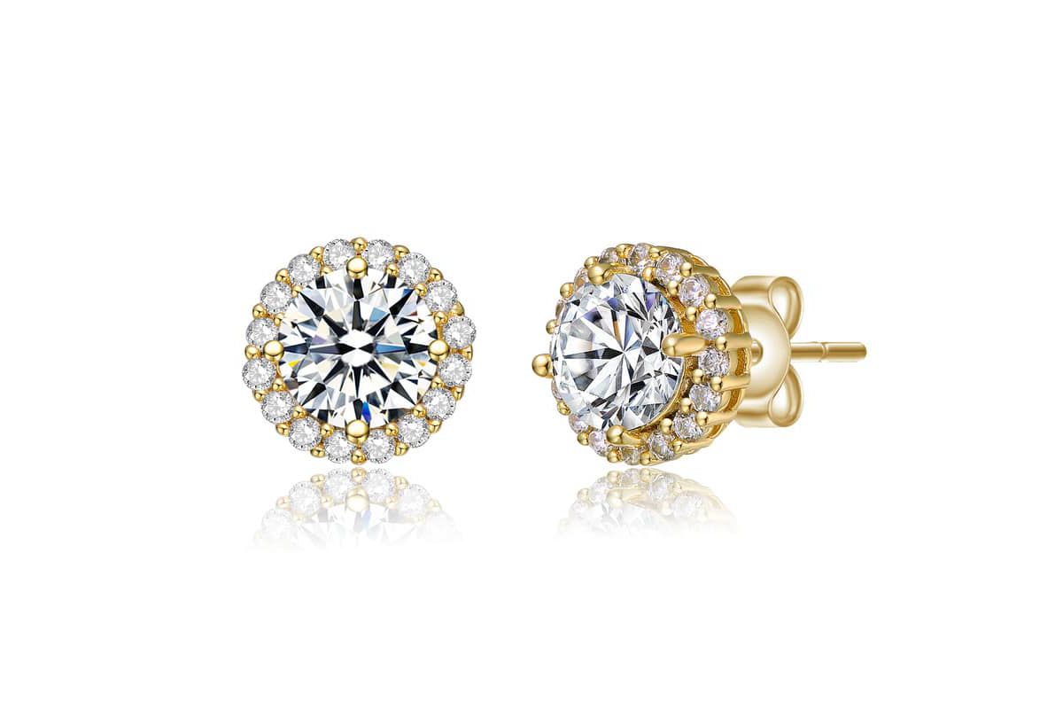 Lab Created Elegant Round Stud Earrings with Clear Round Cubic Zirconia