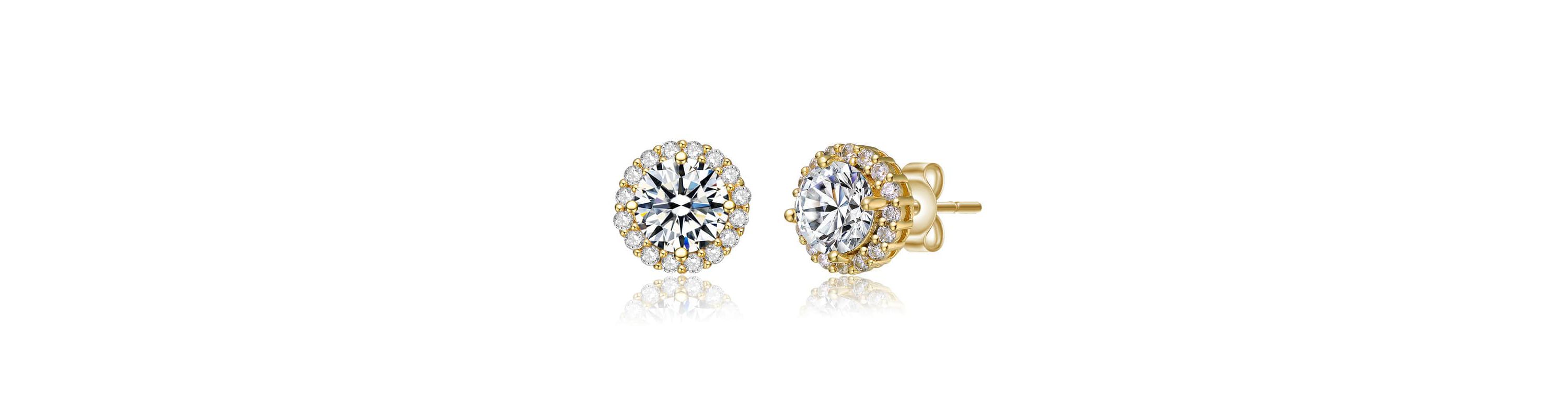 Lab Created Elegant Round Stud Earrings with Clear Round Cubic Zirconia