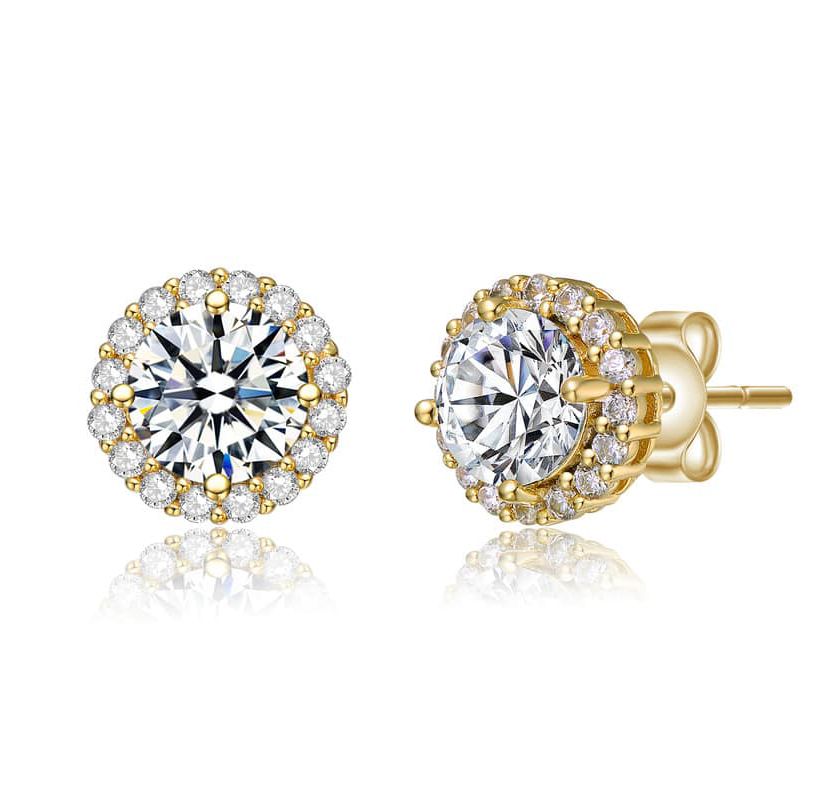Lab Created Elegant Round Stud Earrings with Clear Round Cubic Zirconia