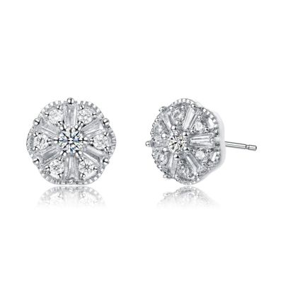 Rozzato Lab Created White Gold Plated with Clear Cubic Zirconia Round Stud Earrings