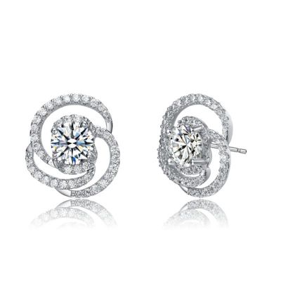 Rozzato Lab Created White Gold Plated with Clear Cubic Zirconia Swirl Stud Earrings
