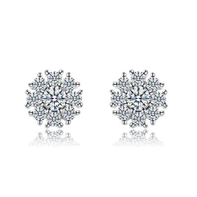 Rozzato Lab Created White Gold Plated with Clear Cubic Zirconia Snowflake Cluster Stud Earrings