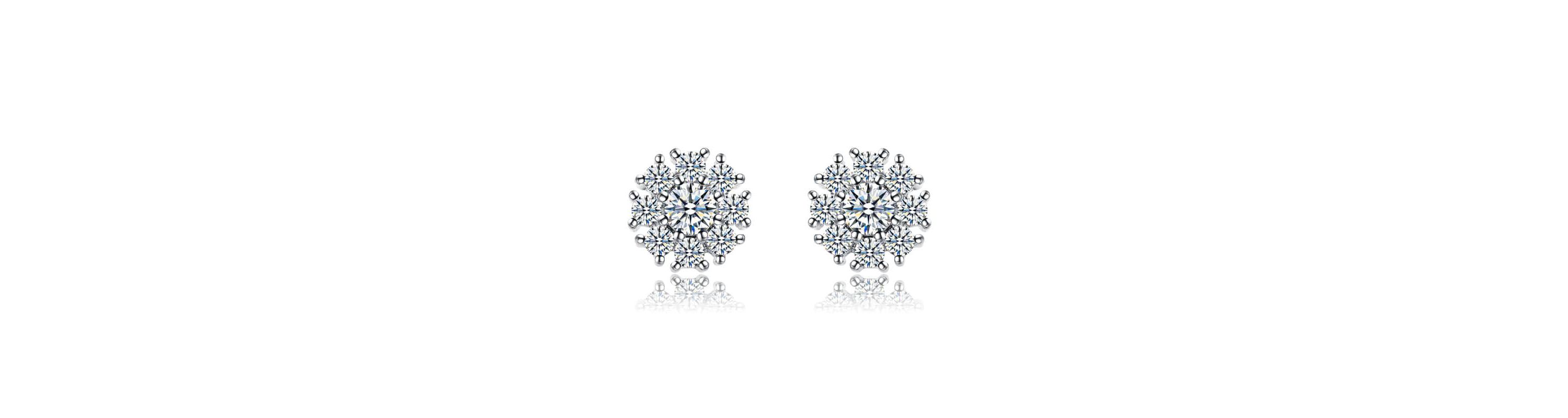 Lab Created White Gold Plated with Clear Cubic Zirconia Snowflake Cluster Stud Earrings