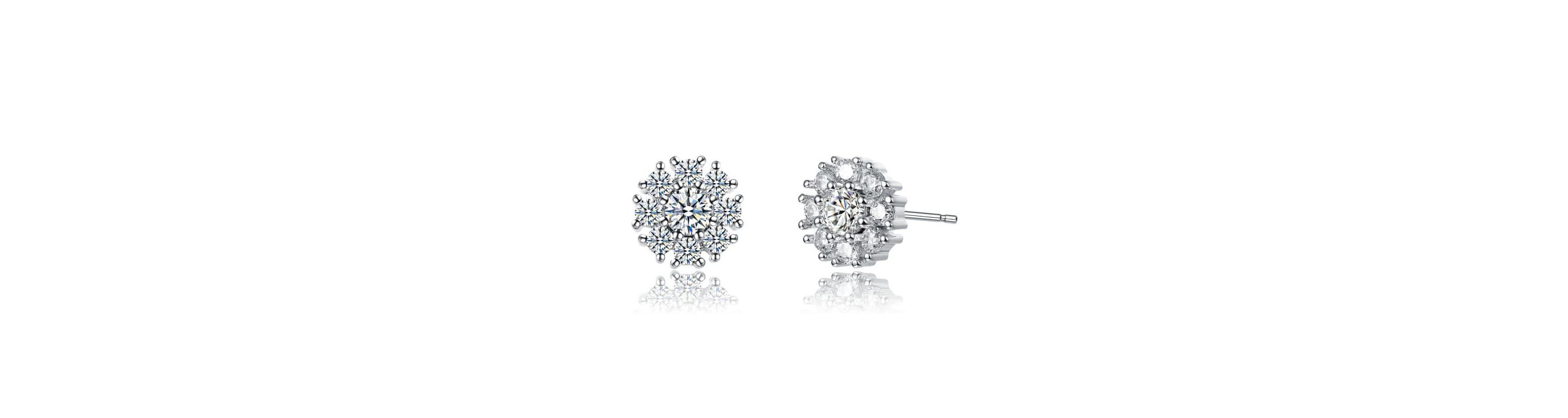 Lab Created White Gold Plated with Clear Cubic Zirconia Snowflake Cluster Stud Earrings