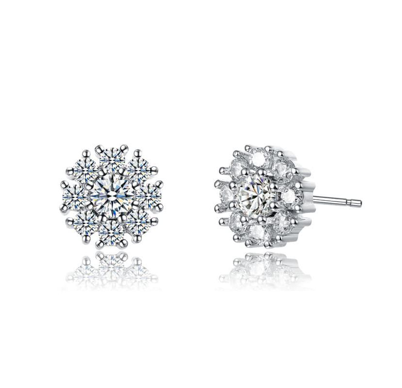 Lab Created White Gold Plated with Clear Cubic Zirconia Snowflake Cluster Stud Earrings