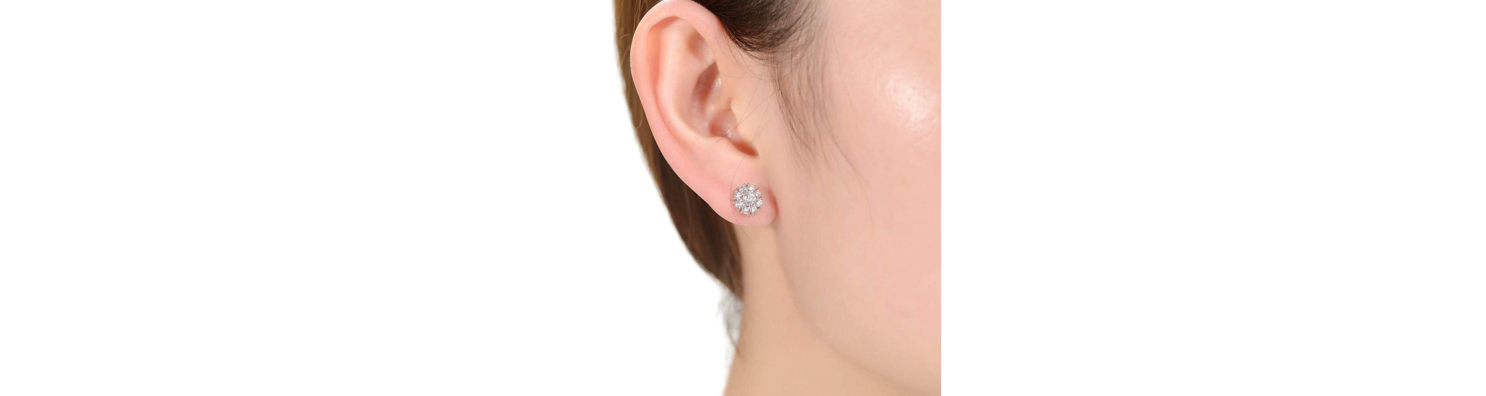 Lab Created White Gold Plated with Clear Cubic Zirconia Snowflake Cluster Stud Earrings