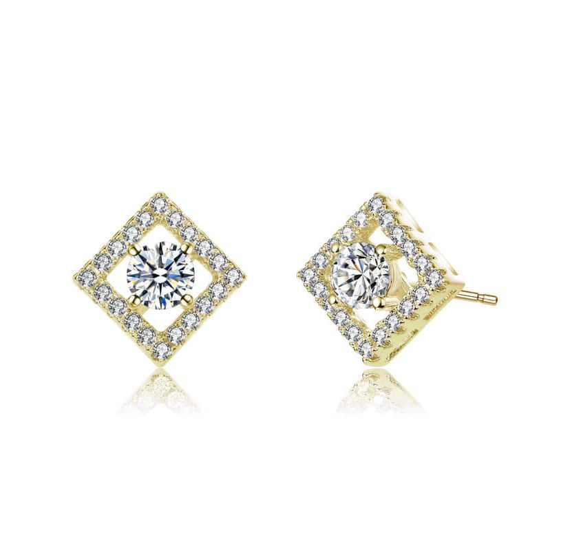 Lab Created 14K Gold Plated with Clear Cubic Zirconia Halo Stud Earrings