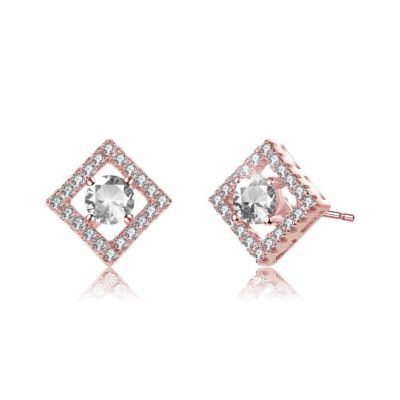 Rozzato Lab Created 18K Rose Gold Plated with Clear Cubic Zirconia Stylish Halo Stud Earrings