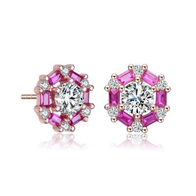 Rozzato Lab Created Round and Colored Baguette Cubic Zirconia Stud Earrings