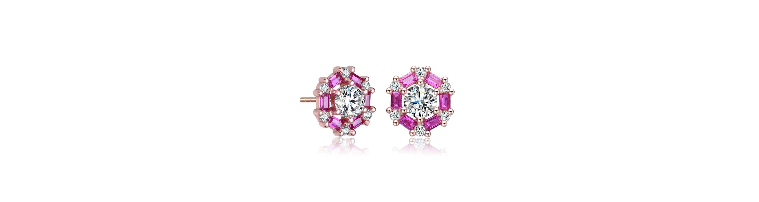 Lab Created Round and Colored Baguette Cubic Zirconia Stud Earrings