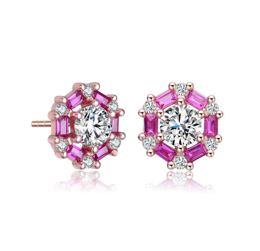 Lab Created Round and Colored Baguette Cubic Zirconia Stud Earrings