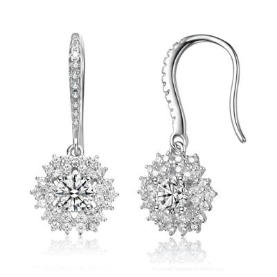 Rozzato Lab Created White Gold Plated with Clear Cubic Zirconia Snowflake Cluster Wire Hooks Earrings