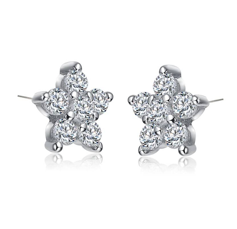 Lab Created Star Shape Cubic Zirconia White Gold Plated Earrings