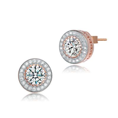 Rozzato Lab Created 18K Rose Gold Plated with Clear Cubic Zirconia Round Halo Stud Earrings
