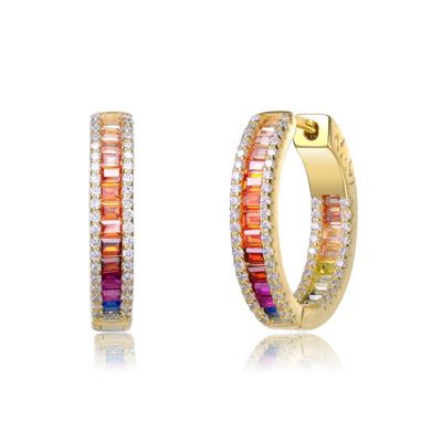 Rozzato Lab Created 14K Gold Plated Multi Color Cubic Zirconia Hoop Earrings